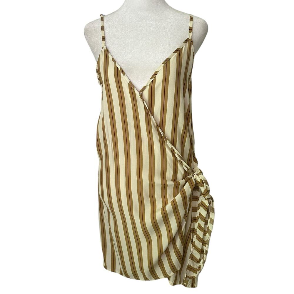 Faithfull the Brand cream, tan & red striped wrap sleeveless mini dress size 4